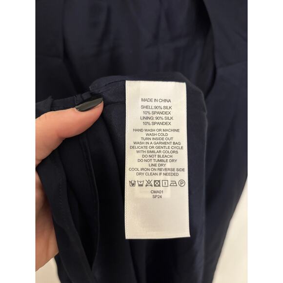 Quince Dress Womens Small High Neck Navy Blue Washable Silk Midi Sleeveless - Picture 6 of 7